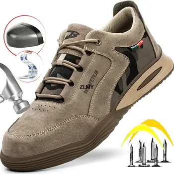Защитни обувки от велур, мъжки обувки със стоманени пръсти, работни, защитни ботуши със защита от пробиви, мъжки строителна работна обувки, мъжки обувки противоискровые