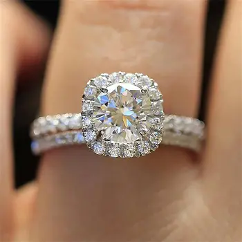 Тенденция модерен пръстен с квадратна вложка от цирконий за двойки, подходящо за сватби, пръстен от две части, Хит на продажбите, подарък, търговия на Едро, директни продажби