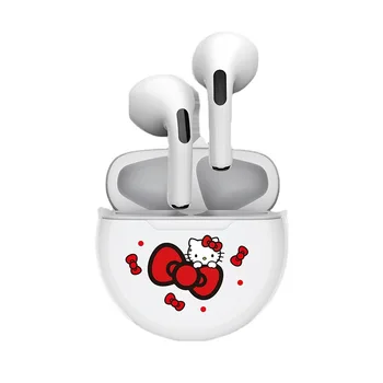 Безжични Bluetooth слушалки Hello Kitty 5.0 Tws Спорт музика на половин втулки Cartoony сладък кавайный Hi FI Качество на звука с микрофон