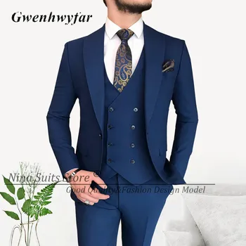 G & N 2023, елегантни костюми кума цвят синьо езеро за сватбени партита, изработена по поръчка двубортный жилетка, офис работни облекла, мъжки костюми