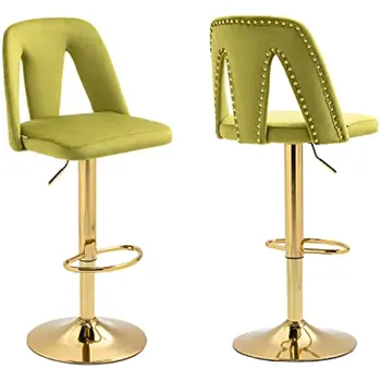 Бар столове по височина рафтове Комплект от 2 модерни продуктова столове с кадифена подплата и регулируема височина на Бар столове за хранене, кафенета