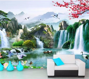 wellyu Индивидуални мащабна фреска на красивата река течаща вода богатство на китайската ТЕЛЕВИЗИЯ фон стенни тапети