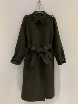 Дамско палто с двойно лицевым покритие, дълъг ръкав, монофонични отложной яка, двубортный сако със средна дължина, кашмир вълна, casual стил
