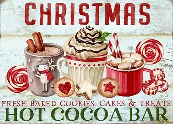 Коледен горещо какао-бар, Коледна ретро-лидице табела, Коледна Украса врати, кафе-сладкарница, Гараж, Украса на фермерска къща
