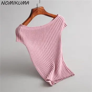 Nomikuma/ Чубрица Нови Летни Потници тениски с открити Рамене 2023, Женски Корейски Тениски с Къс Ръкав, Обикновена плътно Прилепнали Тениски с Графичен Дизайн