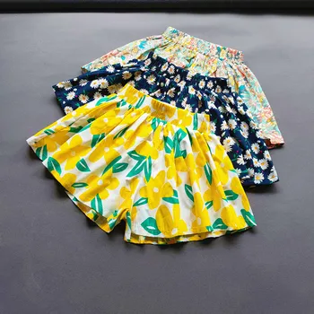 Летни панталони-кюлоты с цветен модел за прекрасни момичета, модни детски широки панталони с цветен печат за малки момиченца, мини-шорти