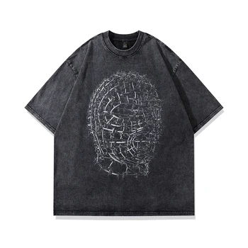 Градинска облекло в стил хип-хоп с принтом тъмен икона, тениски от чист памук, мъжки топ