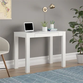 Маса за вашия дом офис или всекидневна от бял ламиниран МДФ с едно чекмедже за вашия лаптоп и документи, Компютърна маса