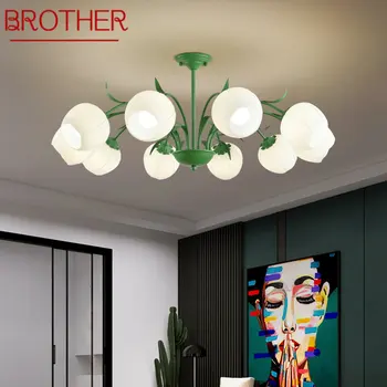 Led полилей BROTHER Green с творчески прости свеж дизайн, стъклен подвесная лампа за дома, хол, спалня