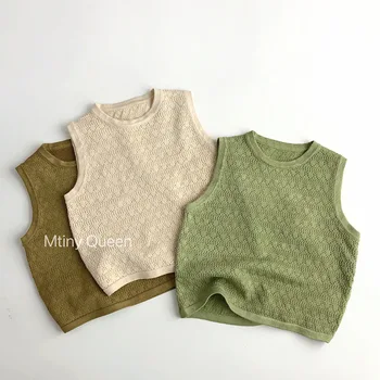 Нов детски случайни вязаный пуловер, жилетка, лятна мода, открити възли тънки блузи без ръкав, пуловер, жилетка, дрехи за бебета