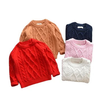 Пуловери за момчета и момичета от 1 до 8 години, обикновен детски блузи, памучни меки топли зимни пуловери с дълъг ръкав за момичета