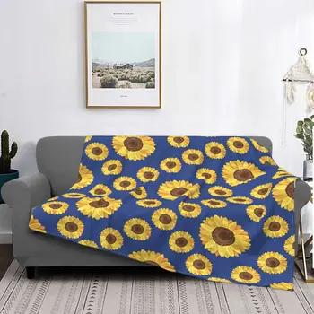Фланелевое одеяло с подсолнухом, всесезонное уютно жълто мултифункционален топло покривало за легло в цветенце, покривки за пътуване