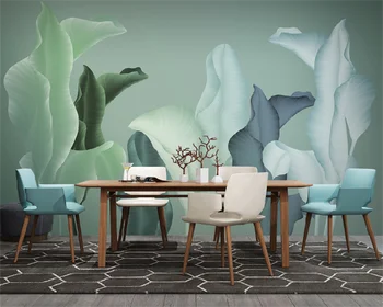 Тапети по поръчка в модерен скандинавски минималистичном стил, с ръчно изрисувани листа от тропически растения, малък свеж диван за спални, стенни картини на фона на телевизора