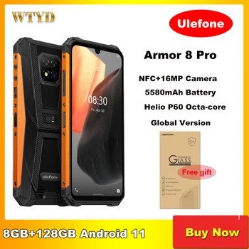 Ulefone Armor 8 Pro Здрав Телефон 8 + GB 128 GB 5580 ма 6,1 инча Android 11 Смартфон Хелио P60 Восьмиядерный 4G Водоустойчив Мобилен телефон