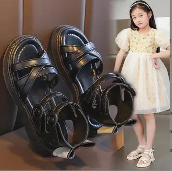 Детски обувки; сандали за момичета; летни модни обувки на принцесата подметка; Новост 2023 г.; римски обувки за начално училище с отворени пръсти за момичета;