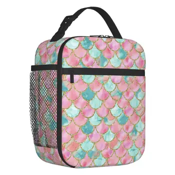 Термоизолированные чанти за обяд с модел под формата на люспи Русалка, дамски преносима чанта за обяд за училище, офиси, за съхранение на храни на открито
