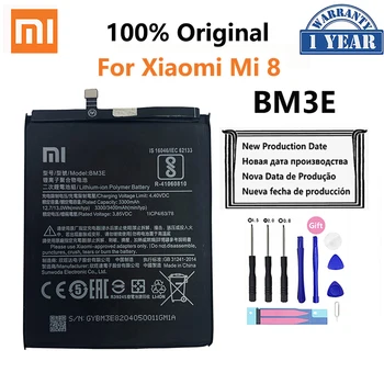 100% Оригинална Батерия Xiao Mi За Телефон BM3E За Xiaomi Xiaomi8 Mi 8 Mi8 M8 Истински 3400 mah висок Клас Батерия Bateria 