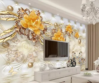 beibehang потребителски тапети мода 3D фотообои луксозни златни цветя мека опаковка топката бижута фон тапети 3D стенописи