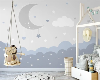 beibehang Customizepaper peint Nordic ръчно рисувани проста луната звездното изображение за детска стая фонови картинки на закрито