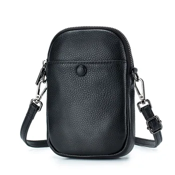 Annmouler Модерна дамска чанта за през рамото от естествена кожа, многопластова чанта за телефон, пътна чанта за телефон