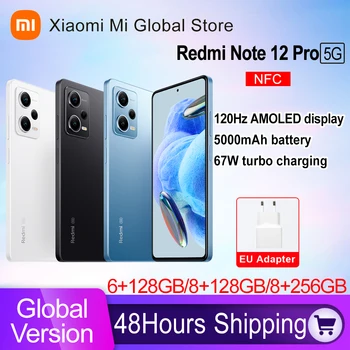 Смартфон Xiaomi Redmi Note 12 Pro 5G Глобалната версия на 128 GB/256 GB NFC AMOLED Дисплей MTK Dimensity 1080 50 Mp Камера 67 W Зарядно устройство