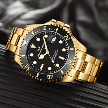 Луксозни Златни кварцов мъжки Часовник с високо Качество, водоустойчиви мъжки часовници е от неръждаема Стомана, бизнес и моден кварцов часовник Lovt Подарък