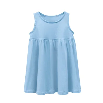 Лятна рокля без ръкави за малки момичета 3-8 години, памук, бретелька на гърба си, пола-trapeze