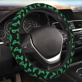 Утолщающий калъф за волана на колата с шарките на видеоигри 38 см, универсални аксесоари за стайлинг на автомобили