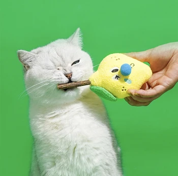 Плюшен играчка с лимон за котки, устойчиви на укусам материал помага на котката да си миете зъбите, сладък дизайн, който привлича котки игри Плюшен играчка с лимон за котки, устойчиви на укусам материал помага на котката да си миете зъбите, сладък дизайн, който привлича котки игри 3