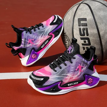 Баскетболни обувки за юноши, дишащи улични маратонки за момчета, заглушителен баскетболни маратонки за момичета, спортни маратонки Flywire
