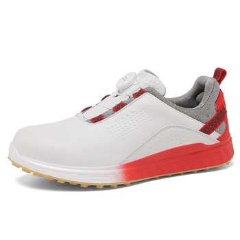 Нова мъжки обувки за голф, устойчива на плъзгане, спортни обувки, дамски обувки за тренировки по голф с бърза шнур, червена, черна кожена спортни обувки за жени