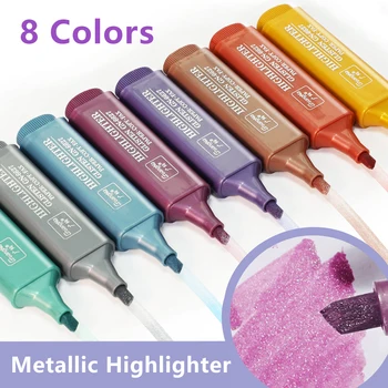 8 цвята, метална хайлайтер, флуоресцентни блестящи маркери, лъскава писалка за водене на бележки, албум за рисуване, Стоки за бродерия