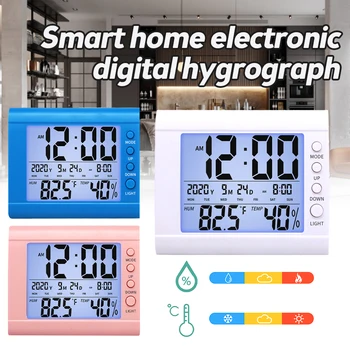 LCD електронен цифров измерител на температура и влажност на въздуха, Вътрешен и външен термометър, Влагомер, метеорологичната станция, Часовници, Умен Дом
