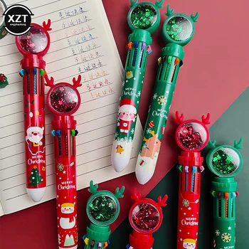 Сладък Коледен Дядо Коледа, химикалка писалка 10 цвята, Кавайная прибиращ се дръжка-roller, подаръци, ученически пособия, канцеларски материали