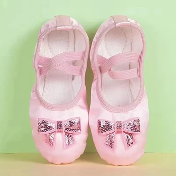Туфли за момичета USHINE, дантелени балетные обувки за танци, парусиновые балетные обувки подметка с бантиком, туфли