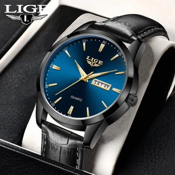 LIGE, висок клас марка, луксозни мъжки часовници, модерен бизнес кожени кварцови часовници, светещи Водоустойчив Ежедневни спортни военни ръчен часовник с дата