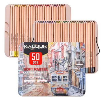 Нови професионални меки пастелни моливи KALOUR 50 бр. Пастел, цветни моливи за училище за рисуване