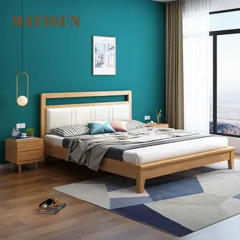 Практически двойно легло от масивно дърво в скандинавски стил с мека облегалка И функция за съхранение, Модерна минималистичная Мебели за дома