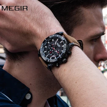 MEGIR Мъжки луксозни часовници голяма марка, часовник с календар, спортни модерни кварцови часовници, водоустойчиви цифрови часовник, новост 2023 година