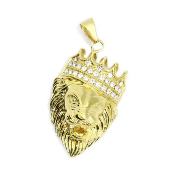 2018 най-Новият златен медальон във формата на короната на крал Лъв с камъни, мъжки бижута от неръждаема стомана 316L, модерен златен медальон във формата на Лъв