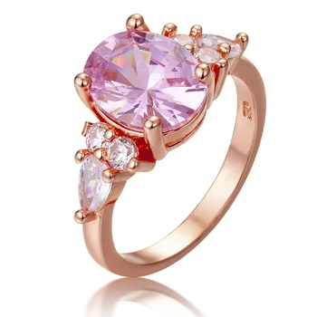 Модерен елегантен женски пръстен с розов кубическим цирконием, сватбена пънк-група, цвят розово злато, женски пръстен на пръста си, украса за Годеж и партита