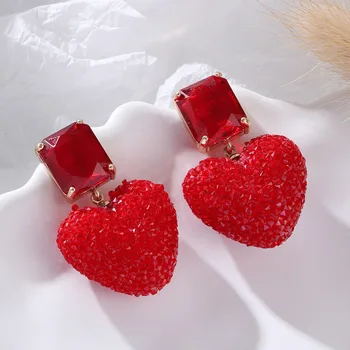Нови сладки темпераментни обеци с червено сърце за жени, индивидуален дизайн, семпли обеци, модни бижута, подарък за парти