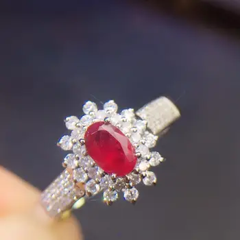 Изискани бижута от чисто бяло злато 18 Карата, истински естествен Червен рубин голубиной кръв, диаманти 0,4 карата, Бижута, Дамски пръстени за жени, Елегантна пръстен