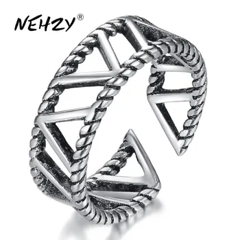 NEHZY серебрение ново Отворен пръстен Високо Качество на Ретро Обикновен Черен Кухи Размер Регулируема Ръчно изработени бижута