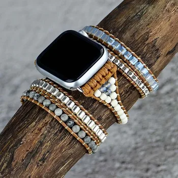 Каишка за часовник от восъчни въжета, естествен Камък Bohe ръчно изработени, вязаный чар, каишка за Apple Watch, бижута Директна Доставка на Едро