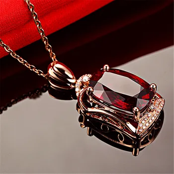 Дамски колиета с рубиновыми камъни и окачване от червен кристал; циркон и диаманти; огърлица от розово злато; Бижутерия; Подаръци за партита