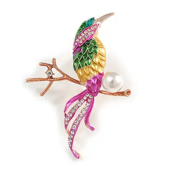 Уникален дизайн, брошка във формата на цвят на емайла, скъпа перлена Птица, Корсаж за мъже и жени