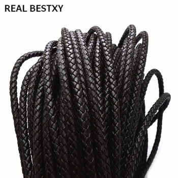 Real Bestxy Диаметър 6 мм, кръгли 100% шнура от естествена кожа за самостоятелно производство на бижута, колие, гривна, кабел, тъмно-кафяви кожени въжета