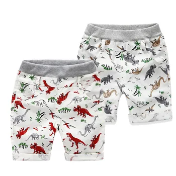 Модерен детски панталон за деца, летни панталони, къси панталони за малки момчета, плажна бельо на модел на динозавър, червено-зелени животни