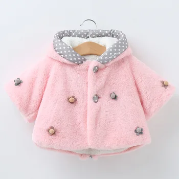 Детско хубаво зимно палто за малки момичета, луксозно яке с качулка от изкуствена кожа за малки момичета, връхни дрехи с заячьими уши